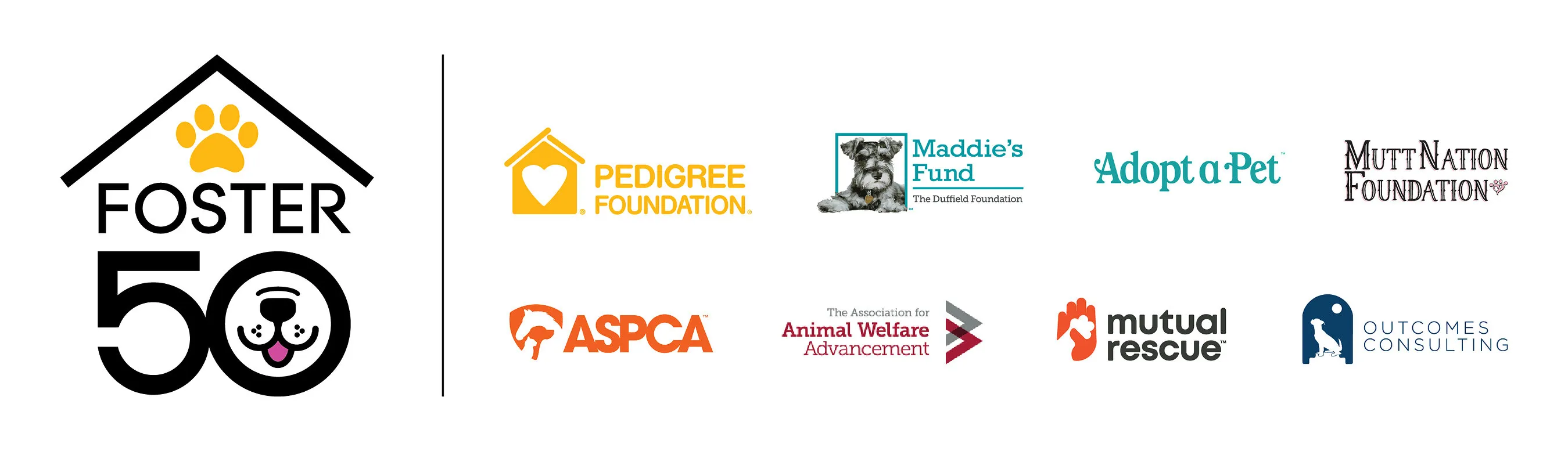 Foster 50 logo beside logos of animal welfare organizations on a white background